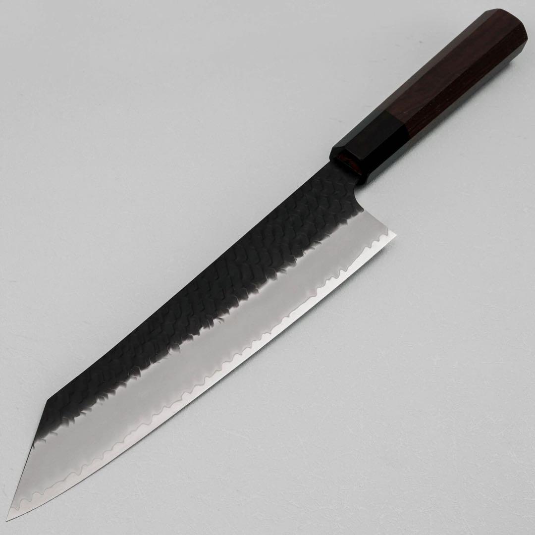 二唐刃物　黒打ち　槌目　sg2 切付け牛刀240