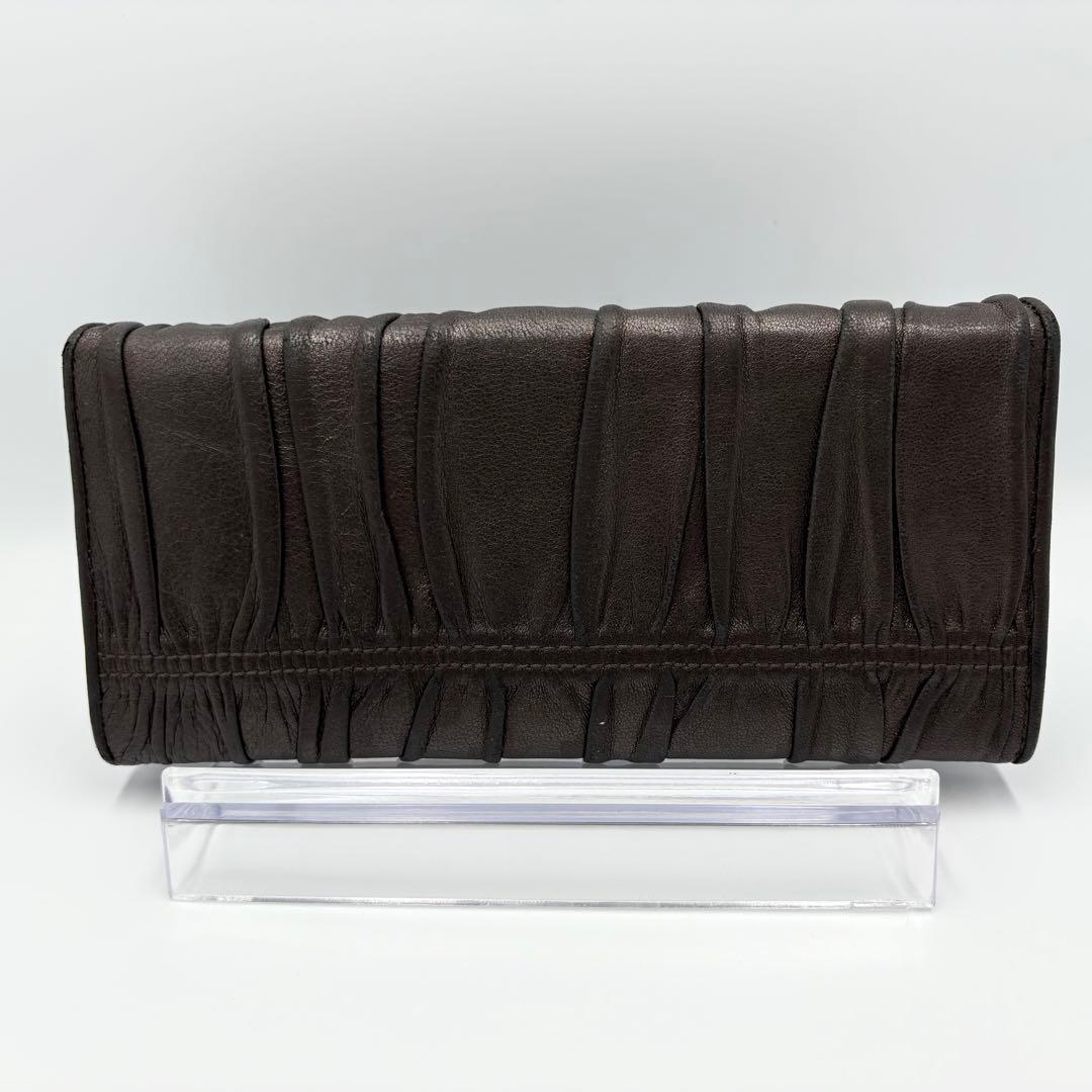 【良品】PRADA 長財布 ギャザー 二つ折り メタルロゴ 箱付き 1M1132