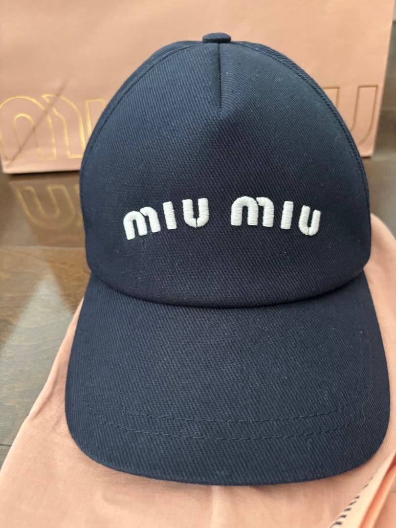 MIU MIU ドリル ベースボールキャップ ネイビー 帽子　L