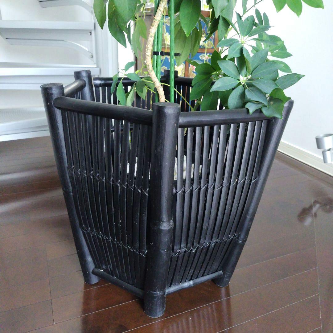 ヴィンテージ 特大バンブー 鉢カバー 六角形 ブラック