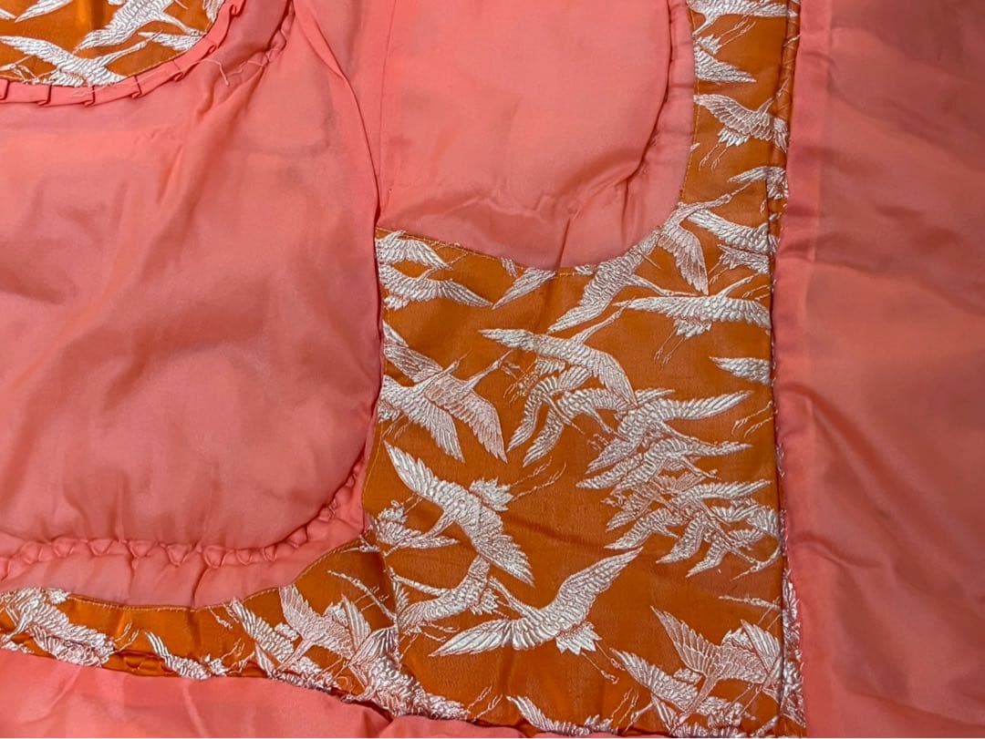 掛布団 昭和レトロ 当時物 サテン インテリア 鶴 ビンテージ