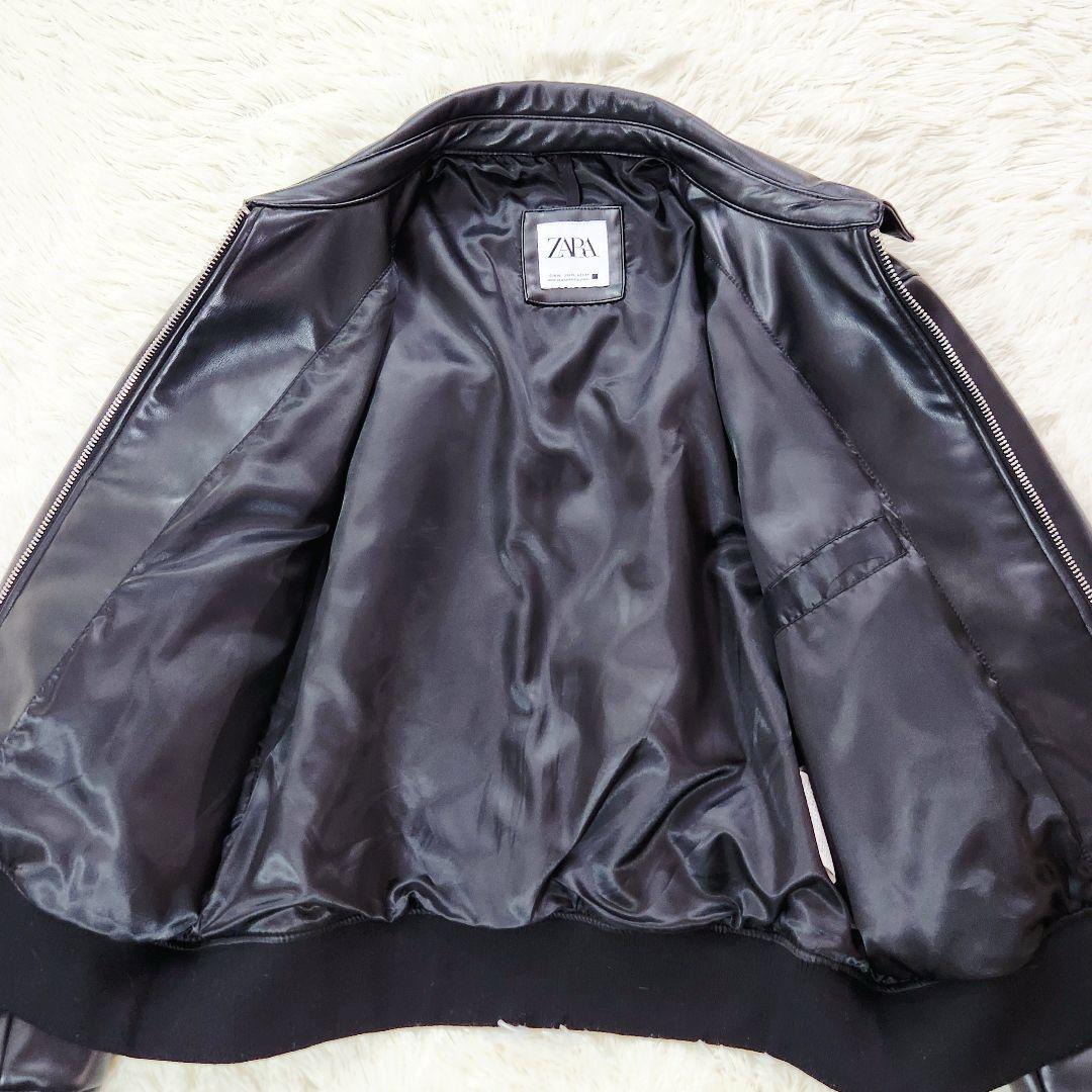 ZARA ザラ フェイクレザーボンバージャケット ダブルジップ メンズ 黒 XL