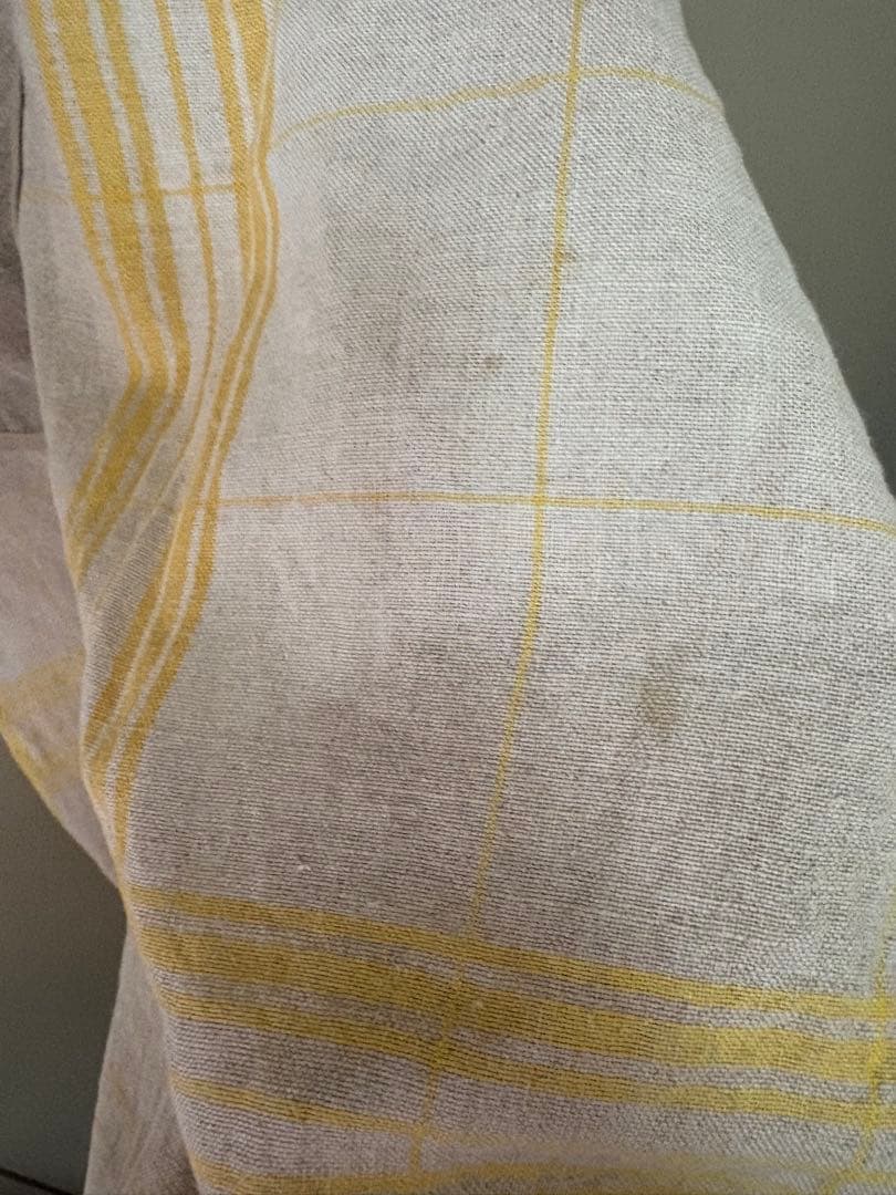 フランス製　リネン　チェック柄エプロン