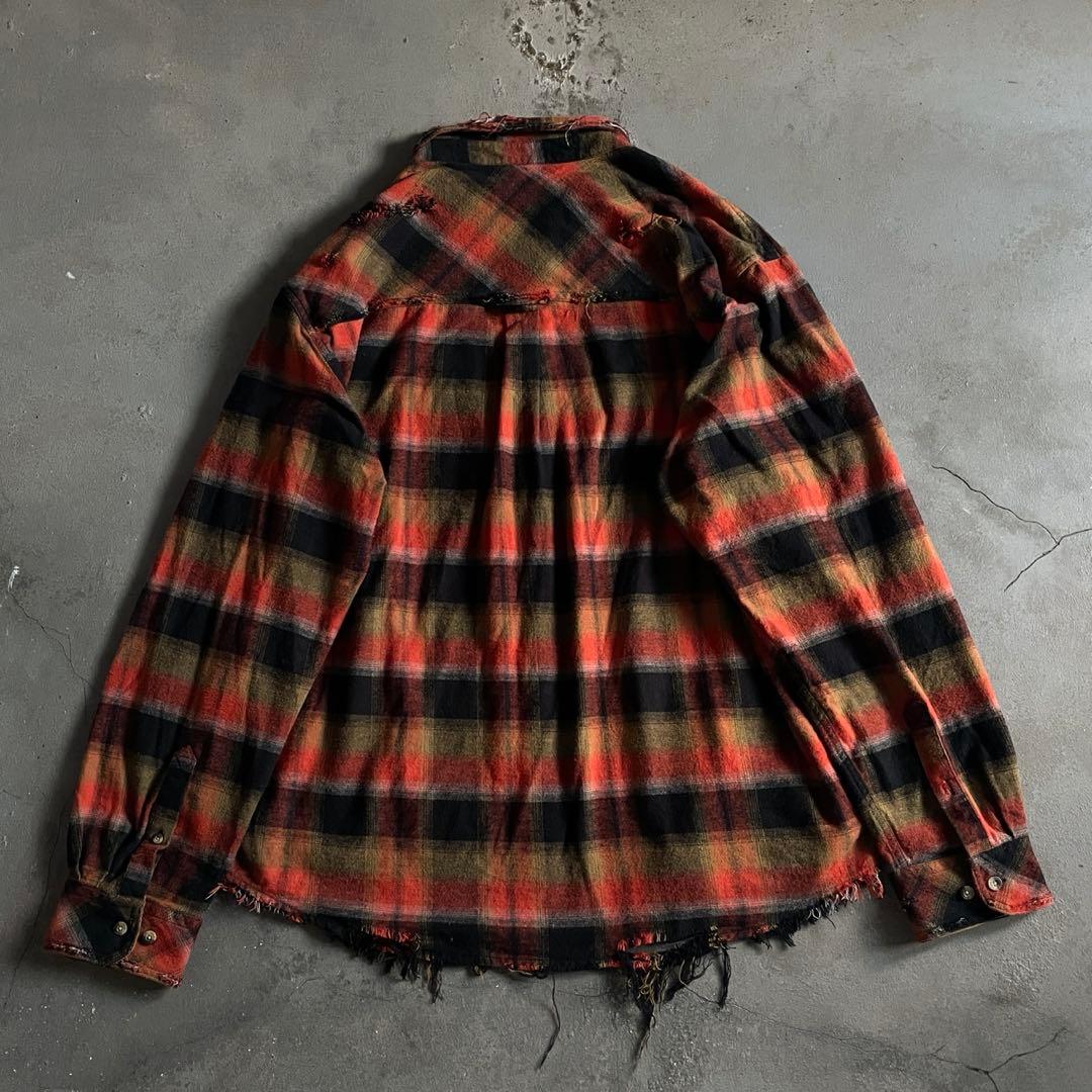 Y2k cqr weed grunge“襤褸”flannel shirt