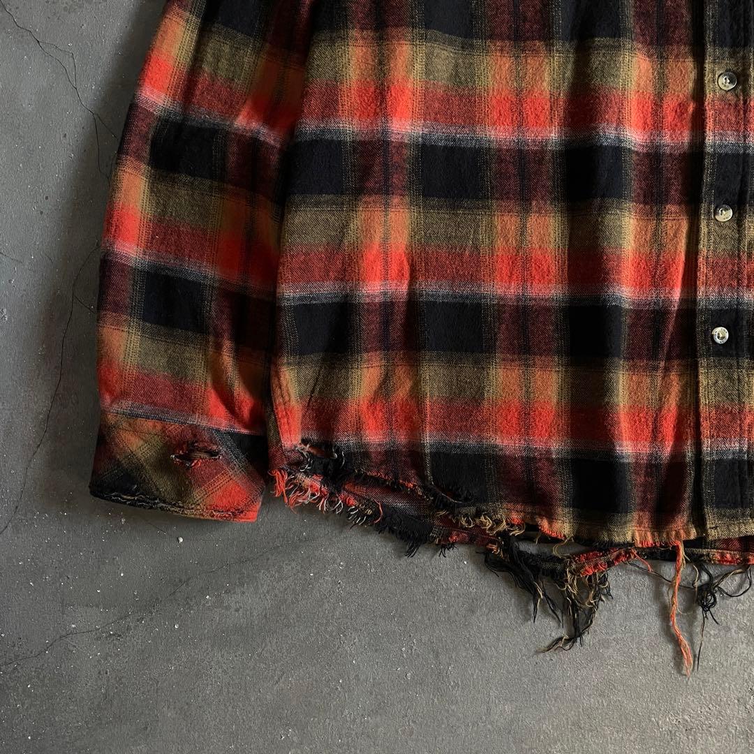Y2k cqr weed grunge“襤褸”flannel shirt