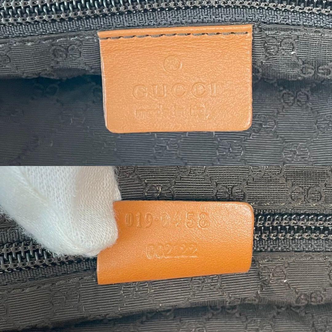 美品 グッチ トートバッグ GG キャンバス 裏地GGパターン レザー ブラウン