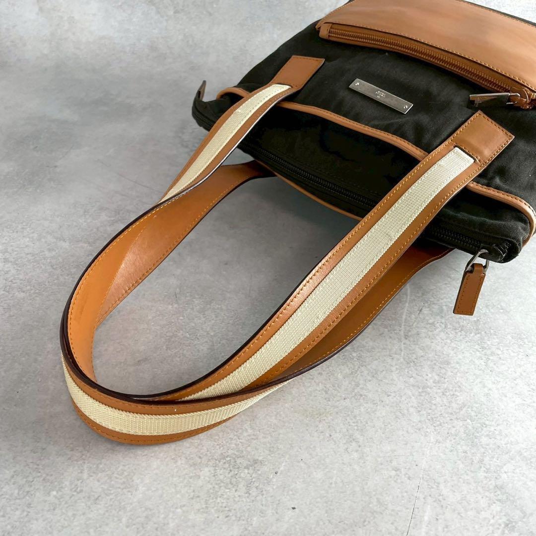 美品 グッチ トートバッグ GG キャンバス 裏地GGパターン レザー ブラウン