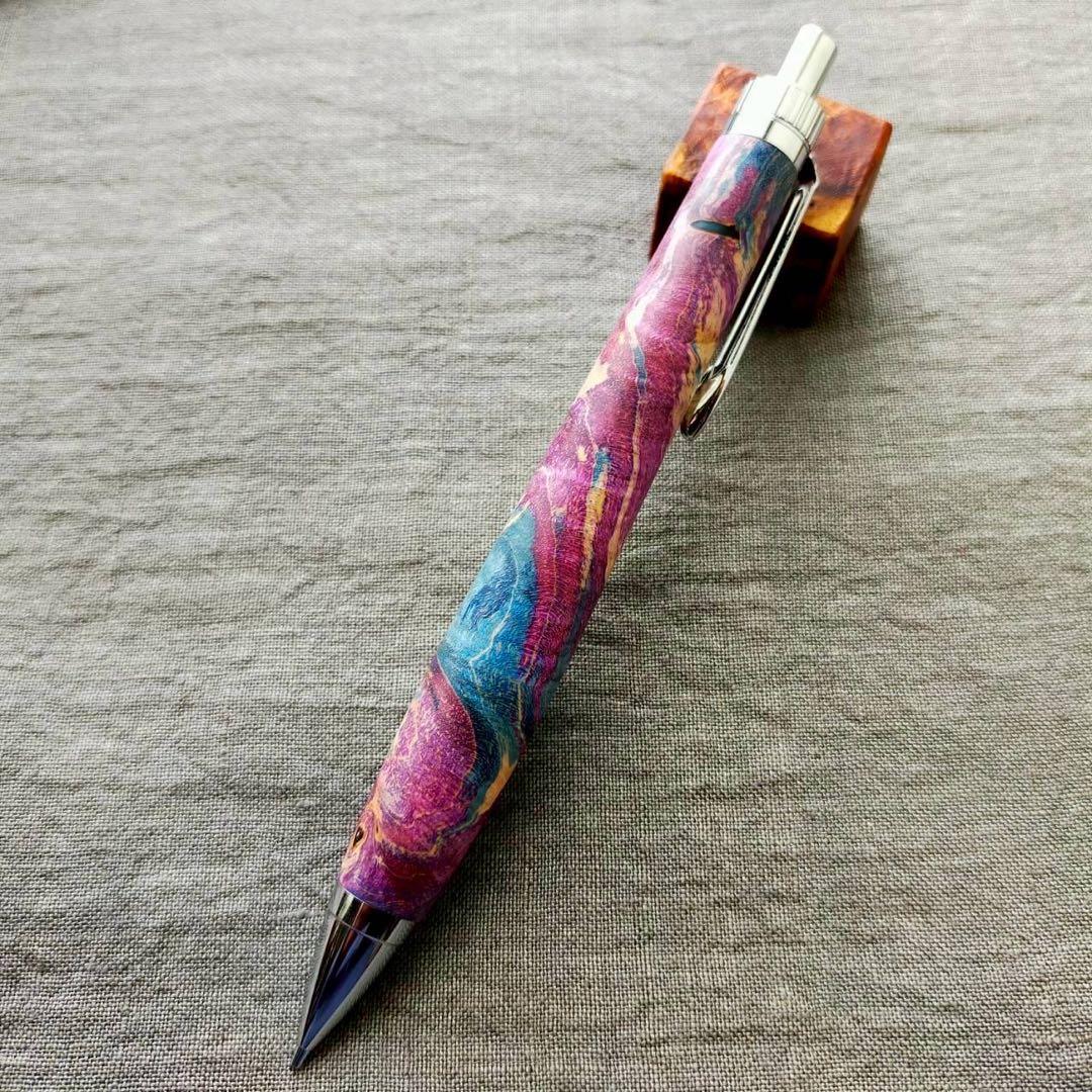 スタビライズドウッド　ハンドメイド　木軸シャープペン　0.5mm　シルバー