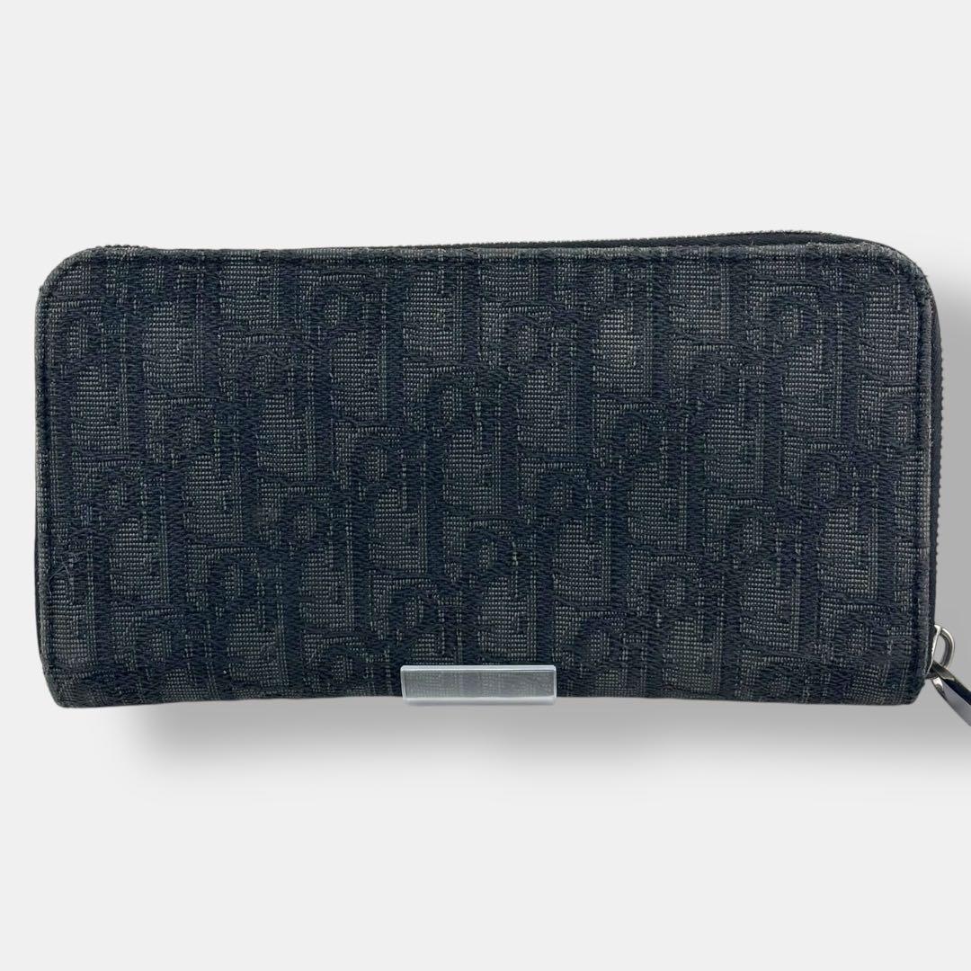 美品 ディオール ラウンドファスナー 長財布 オブリーク ジャガード ブラック