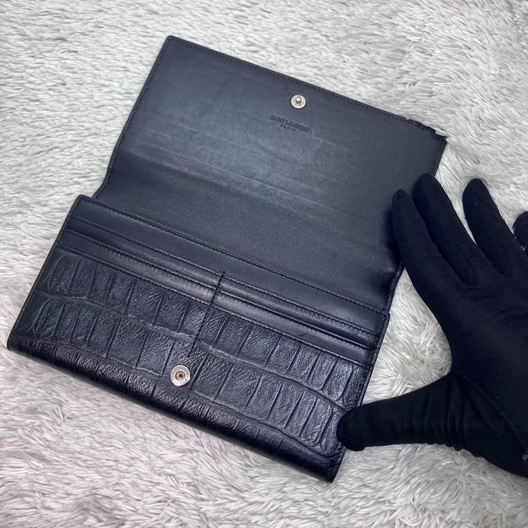 極美品✨ サンローラン クロコ 型押し 長財布 オーガナイザー YSL