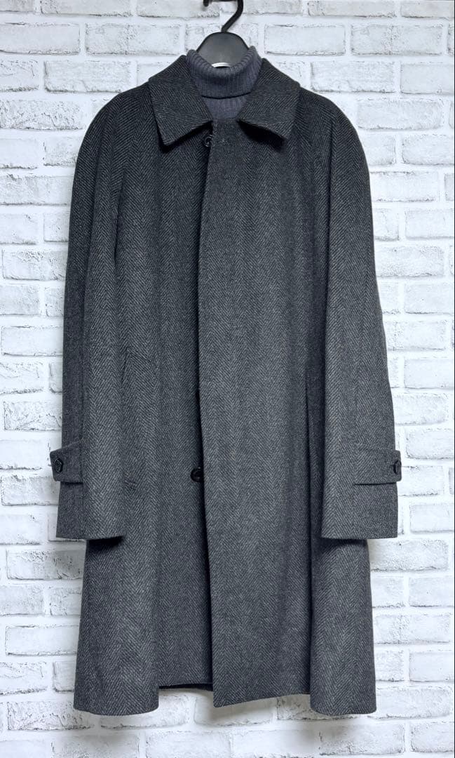 【限定】カシミヤ混 Aquascutumダークグレーコート L相当ヘリンボーン