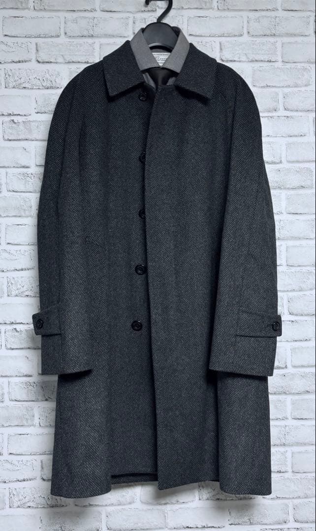 【限定】カシミヤ混 Aquascutumダークグレーコート L相当ヘリンボーン