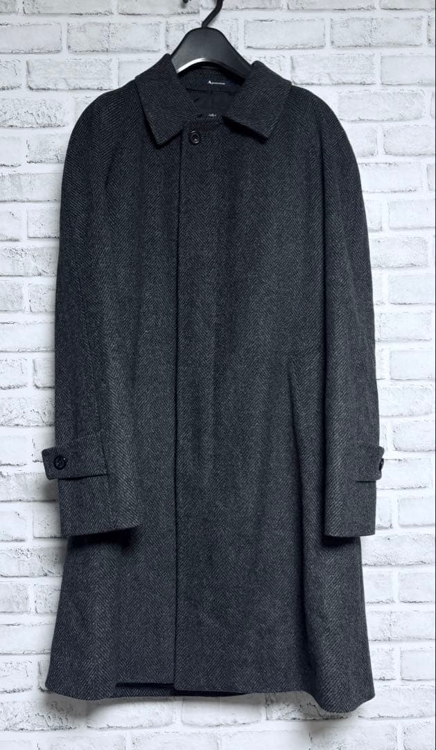【限定】カシミヤ混 Aquascutumダークグレーコート L相当ヘリンボーン