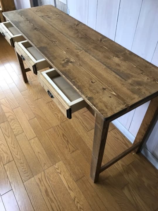 受注製作☆ミシンテーブル☆事務机【1400】引き出し３杯アンティック家具;ダーク