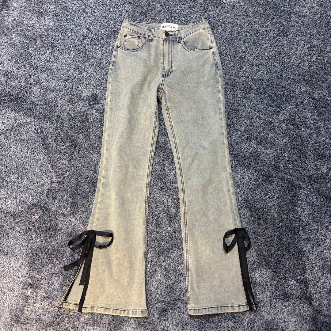 RANCLIC side slit denim ribbon pants パンツ