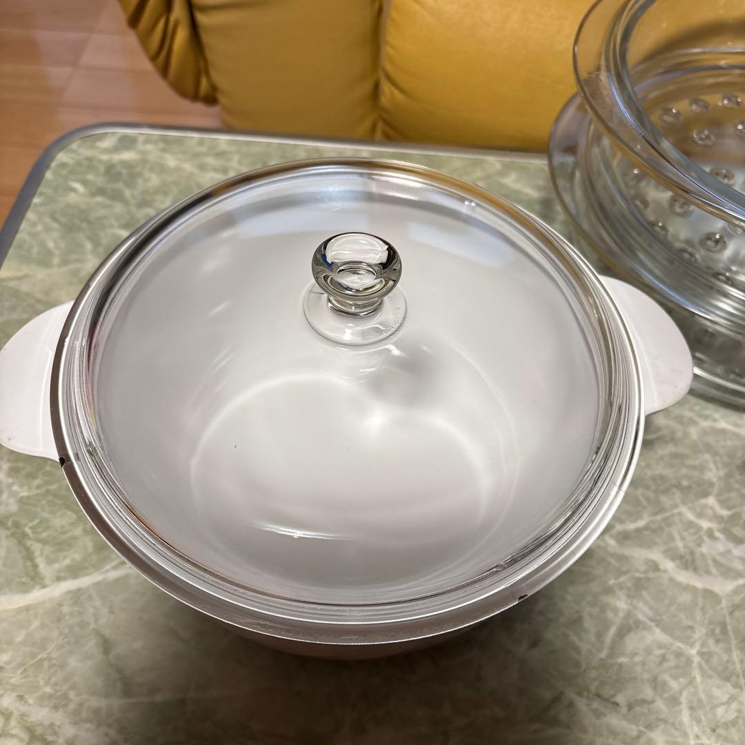 未使用フランス製リュミナルクガラス製蒸し器2段、説明書レシピ付