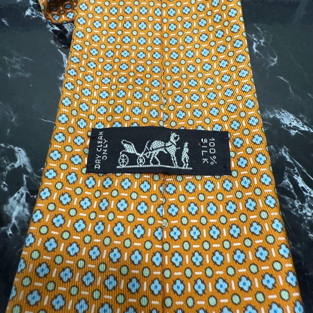 HERMES エルメス 花柄 オレンジ ネクタイ 外箱 ショッパー リボン付き