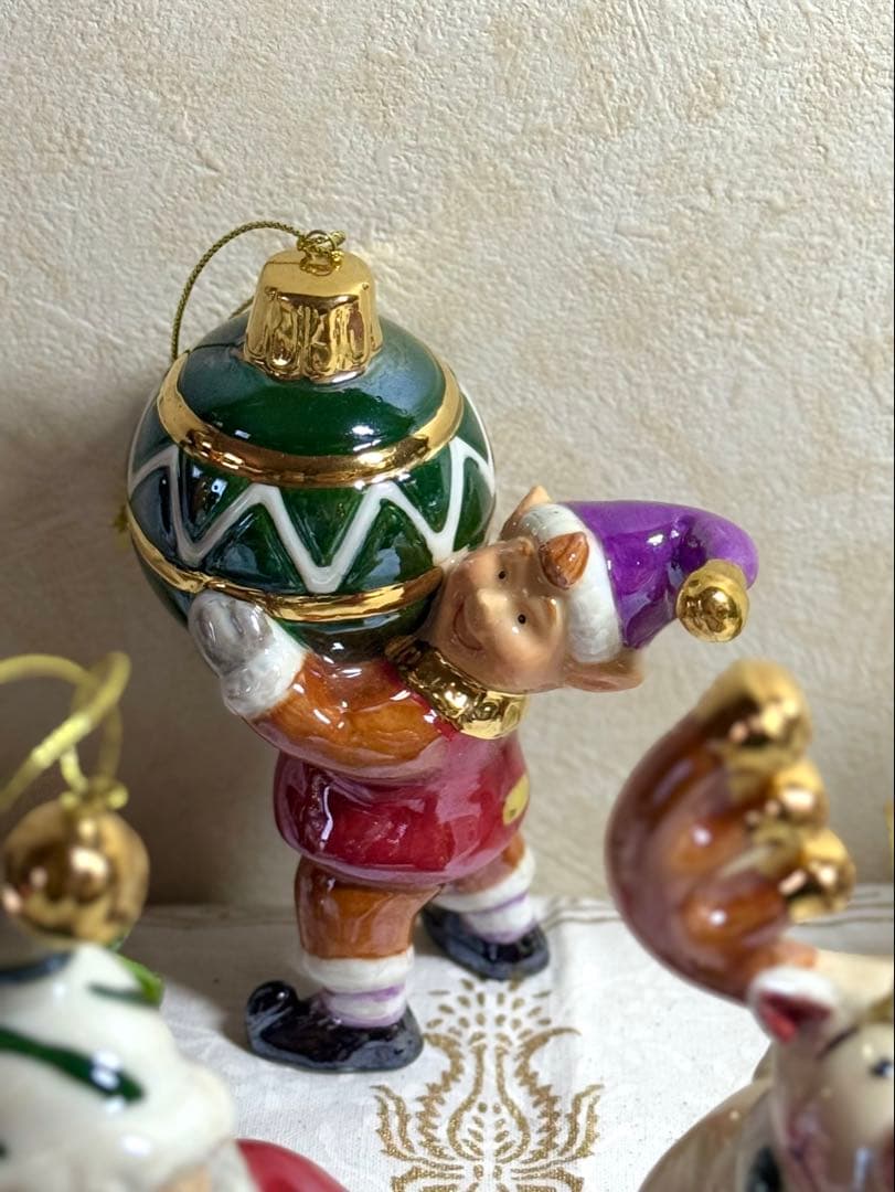 5体セットの可愛い陶器製クリスマスオーナメント