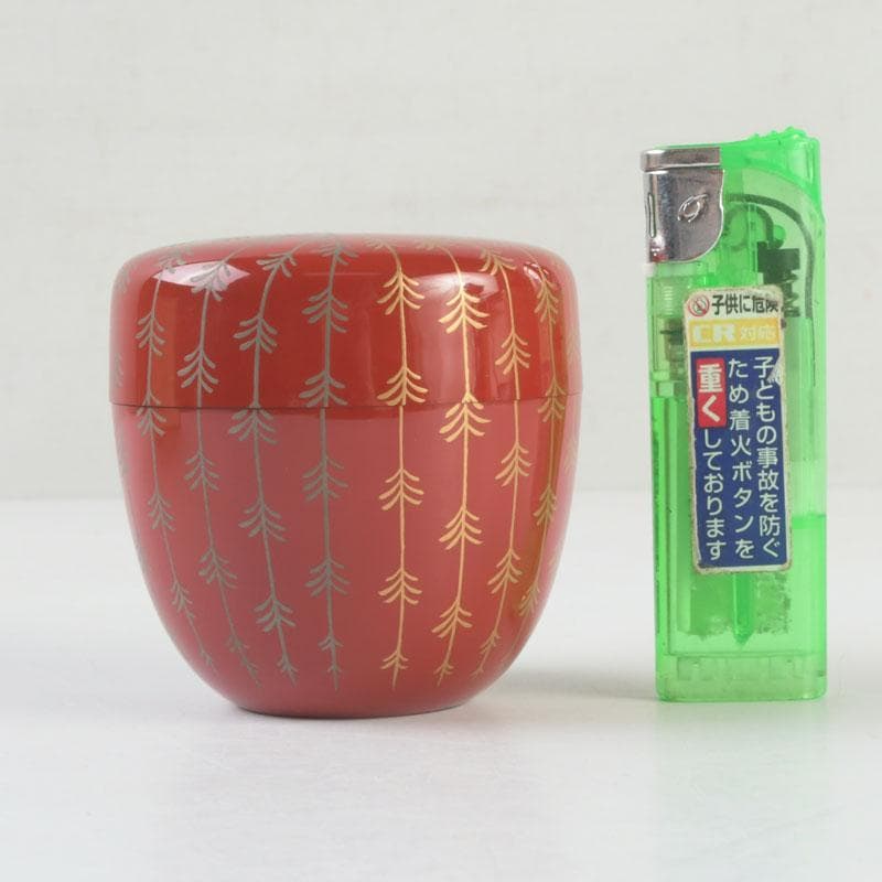 茶道具　京塗師　堀井胡春作　朱塗　柳蒔絵　中棗　共箱　V　9480