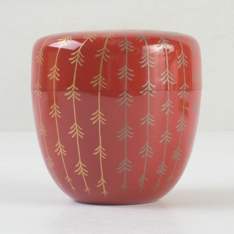 茶道具　京塗師　堀井胡春作　朱塗　柳蒔絵　中棗　共箱　V　9480