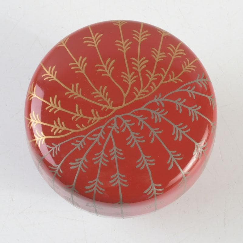 茶道具　京塗師　堀井胡春作　朱塗　柳蒔絵　中棗　共箱　V　9480