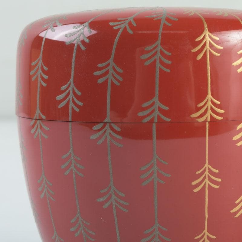 茶道具　京塗師　堀井胡春作　朱塗　柳蒔絵　中棗　共箱　V　9480