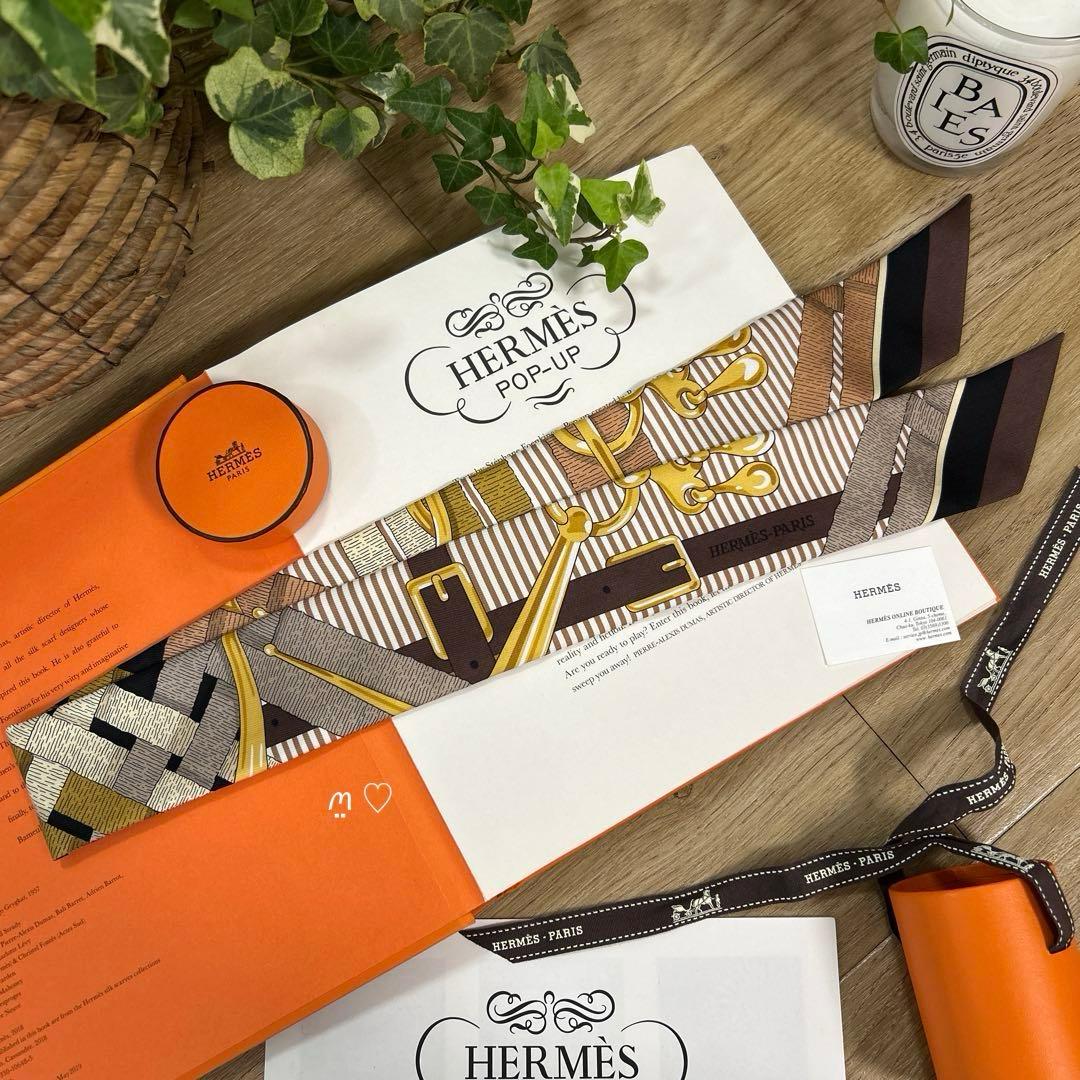 HERMES　エルメス　ツイリー　馬銜シュミーズ　シルクリボンスカーフ　ショコラ