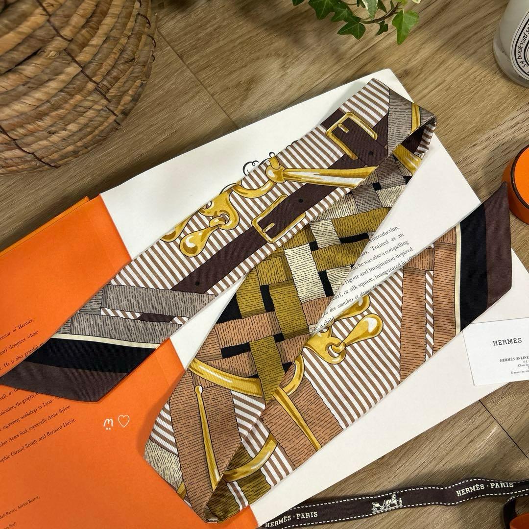 HERMES　エルメス　ツイリー　馬銜シュミーズ　シルクリボンスカーフ　ショコラ