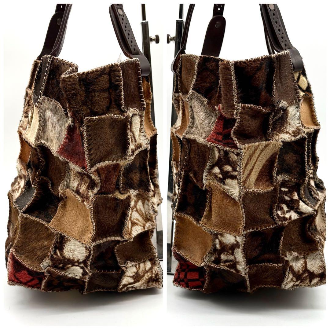 美品✨ジャマンピュエッシュ オヌ トートバッグ ハラコ パッチワーク ブラウン