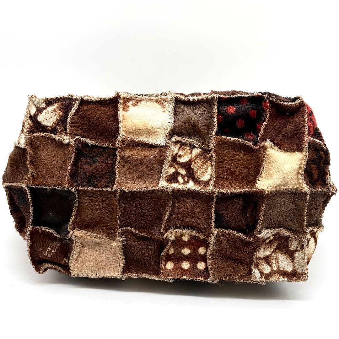 美品✨ジャマンピュエッシュ オヌ トートバッグ ハラコ パッチワーク ブラウン