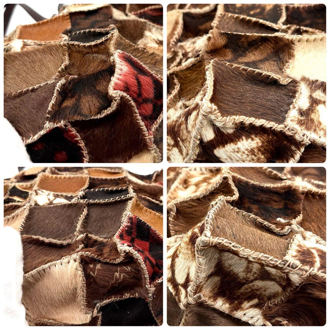 美品✨ジャマンピュエッシュ オヌ トートバッグ ハラコ パッチワーク ブラウン