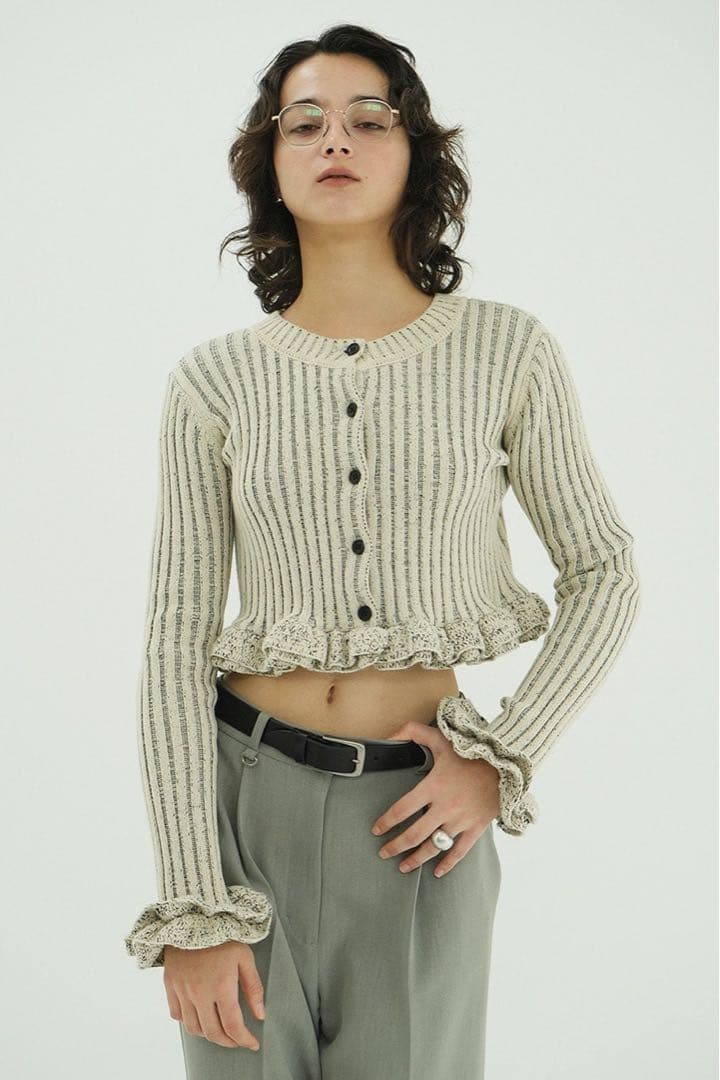 トップス CLANE W FACE SHORT FRILLED KNIT TOPS