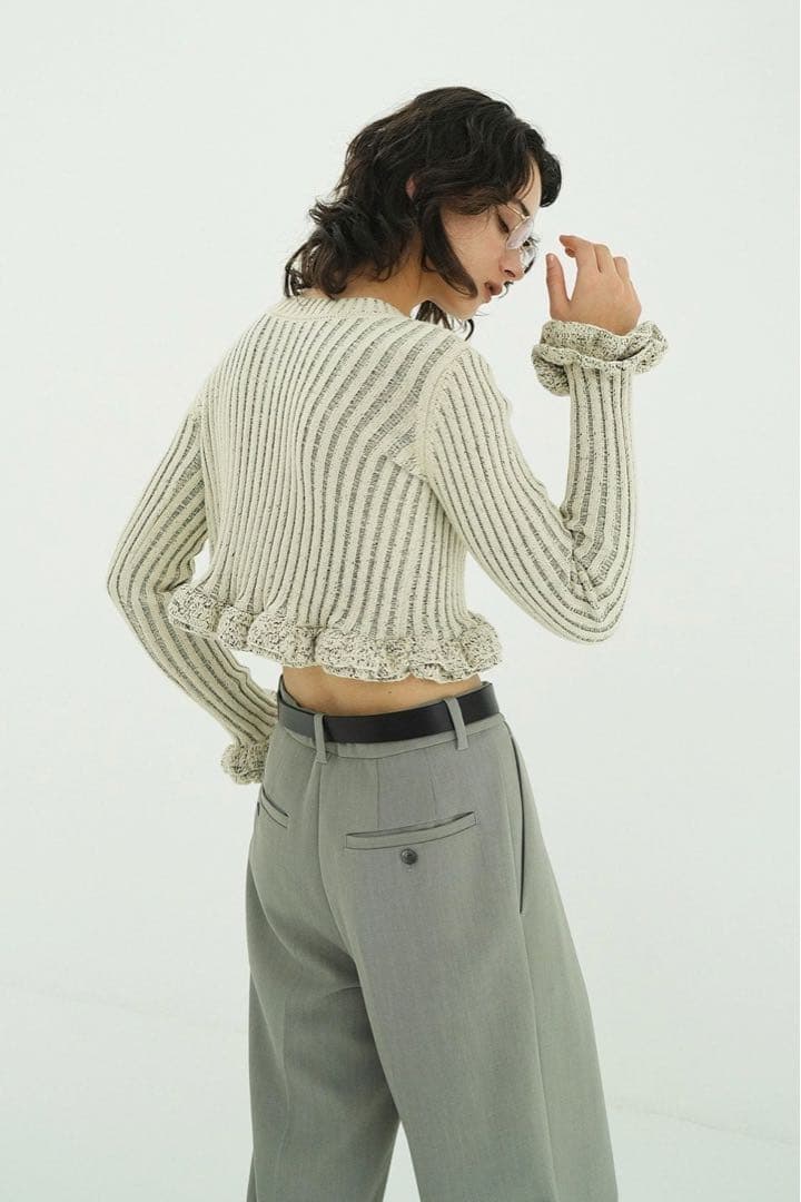 トップス CLANE W FACE SHORT FRILLED KNIT TOPS