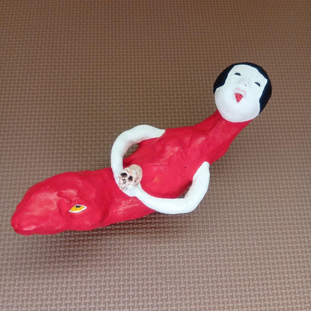 現代陶芸家 相場るい児 「少女土鈴」土人形 手捏ね 艶物 ツチノコ 髑髏