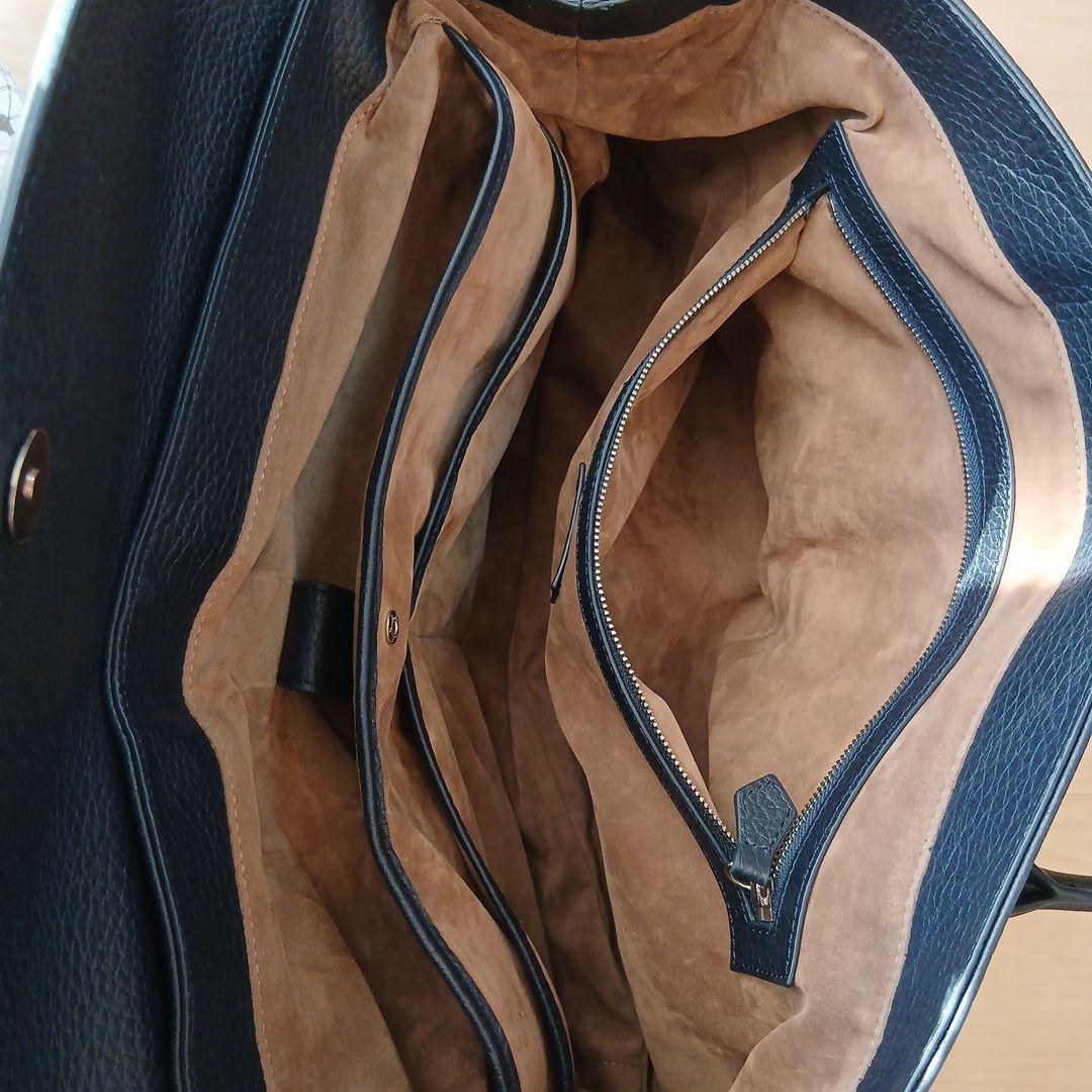 ひがし鎌倉シャツ フラップトートバッグ シュリンクレザー ネイビー