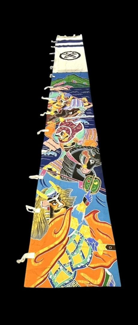 時代物 のぼり古布 布 木綿 武者絵 幟旗 侍 五月 670 x 85cm