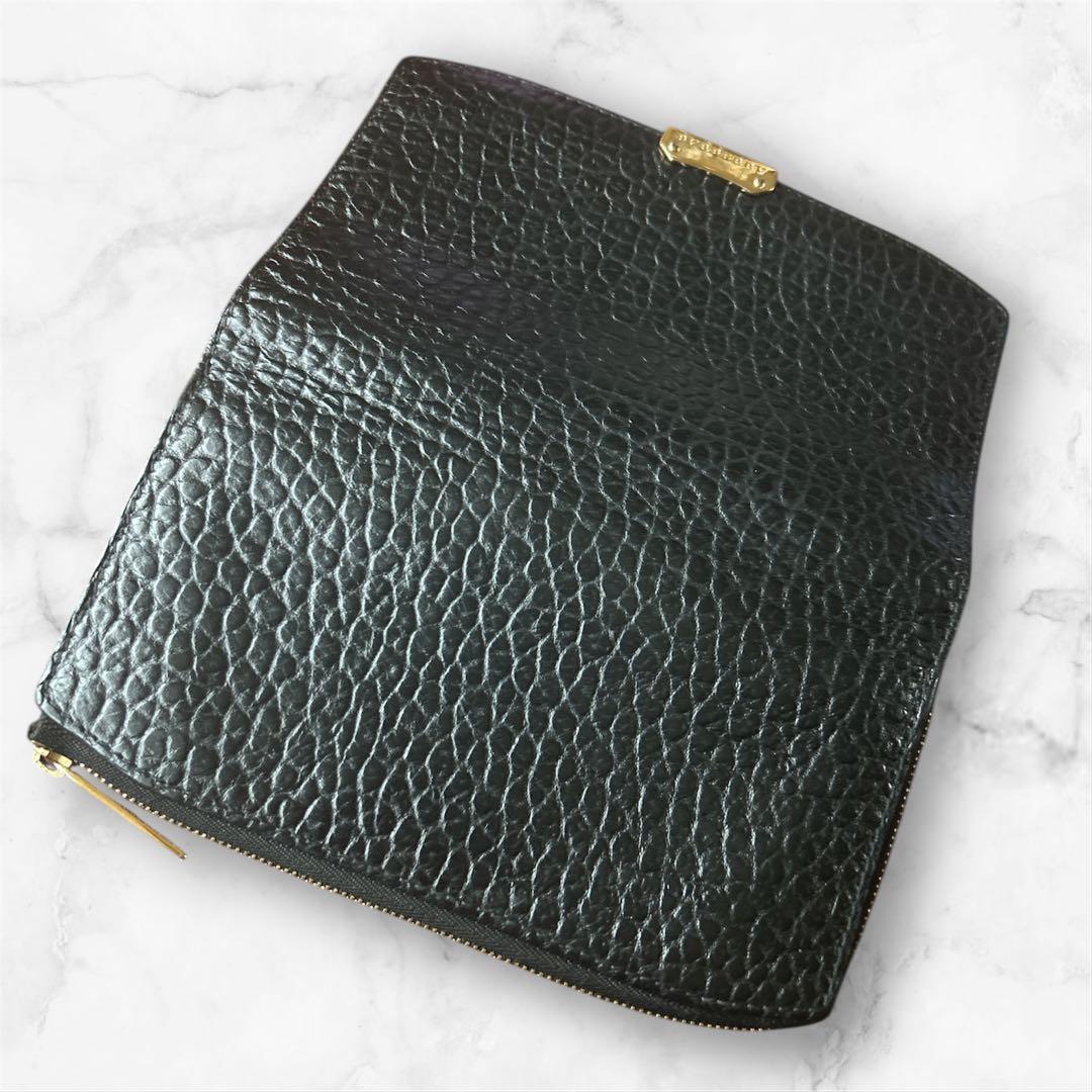 【BURBERRY】美品バーバリー レザー長財布 未使用級　黒L字ファスナー