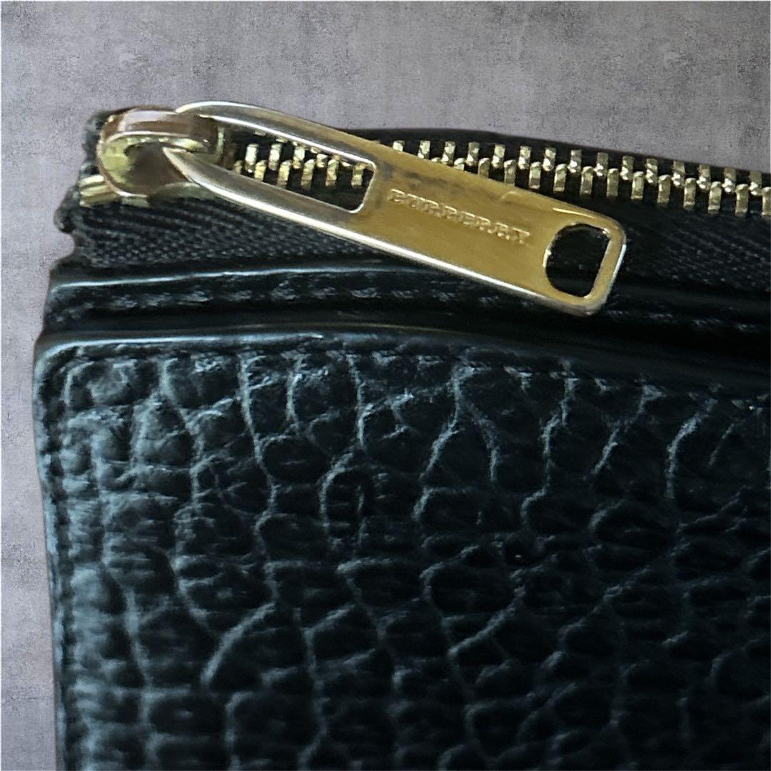 【BURBERRY】美品バーバリー レザー長財布 未使用級　黒L字ファスナー