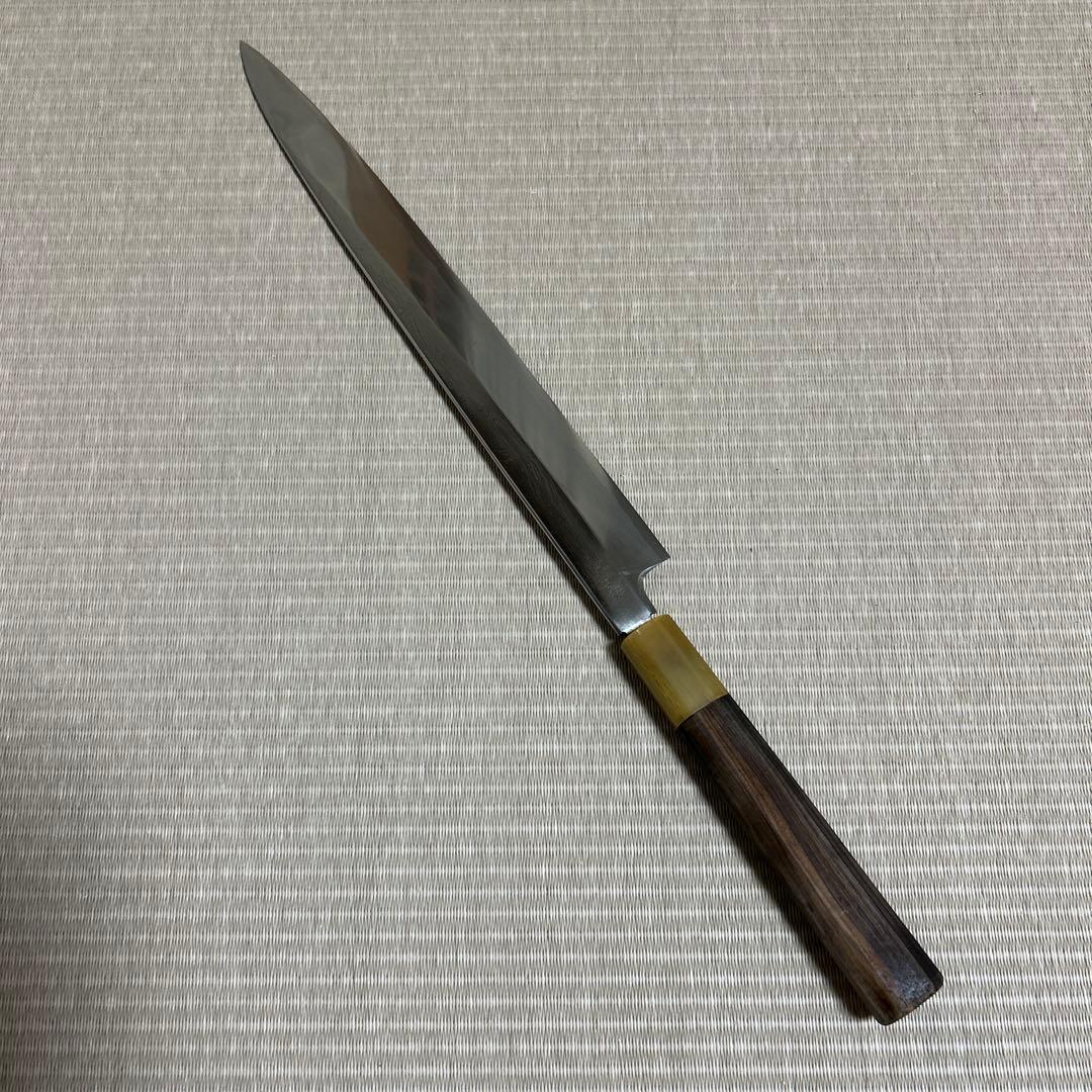 墨流し　青鋼　康之　柳刃　包丁　和包丁　黒檀白水牛八角柄　尺一