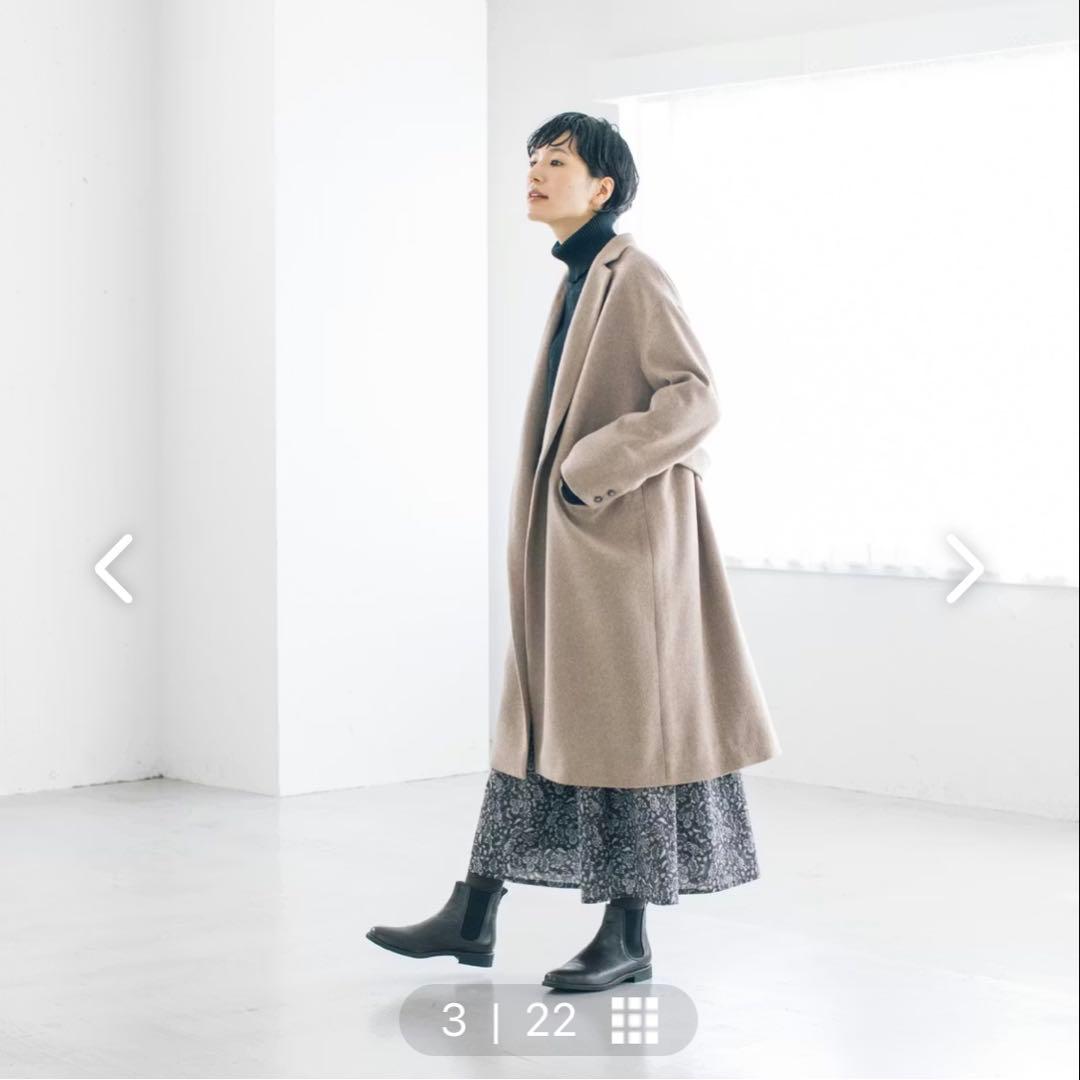 北欧暮らしの道具店　3WAYアレンジ襟のかろやかチェスターコート　ブラウン