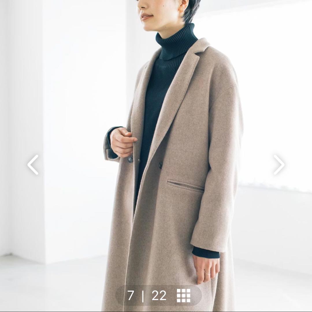 北欧暮らしの道具店　3WAYアレンジ襟のかろやかチェスターコート　ブラウン