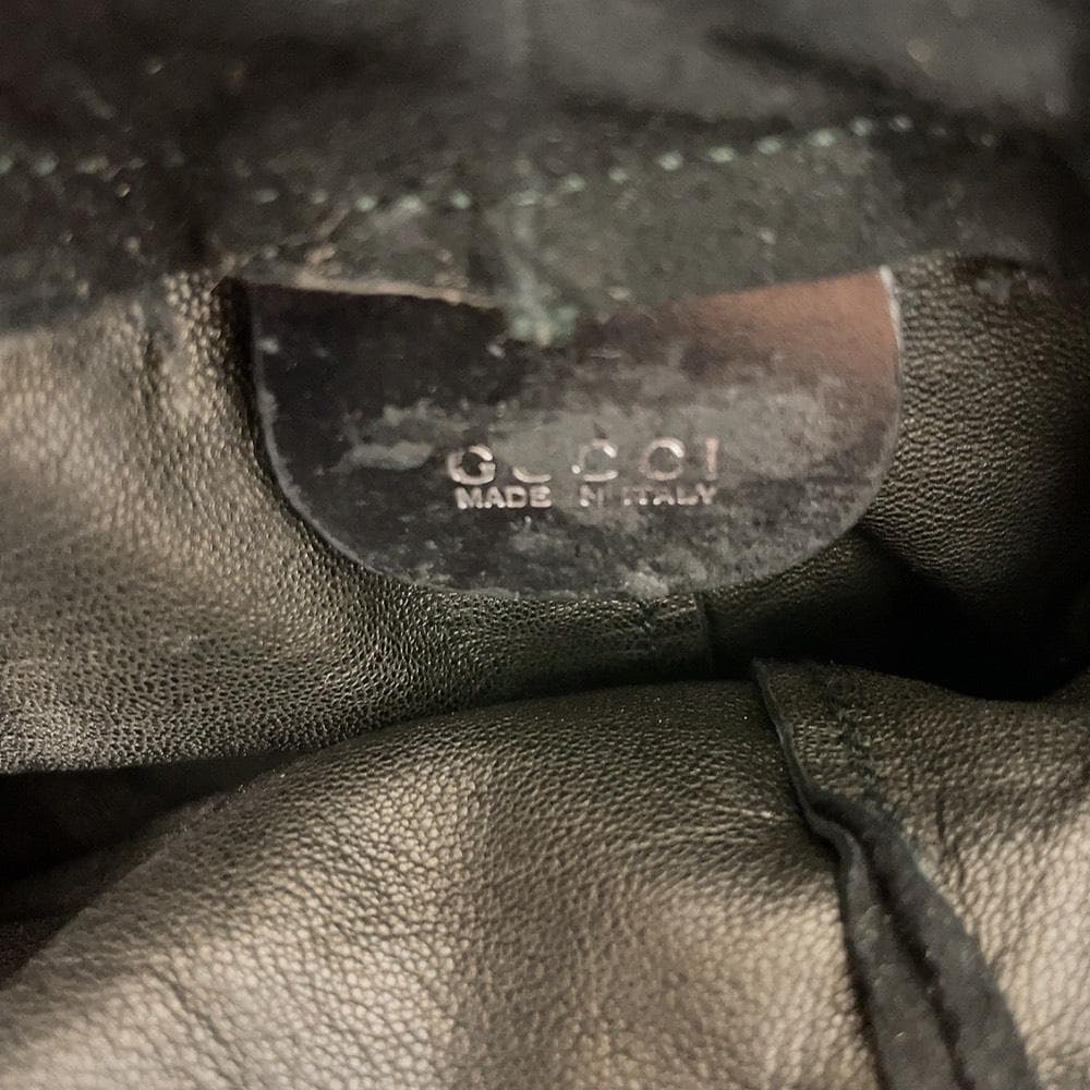 GUCCI バンブー 編み込み 巾着 かごバッグ ブラック 黒 レザー オールド