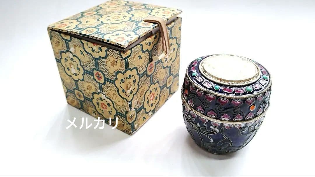 中国美術 銀七宝花文棗 青棗　青い小物入　ジュエリーボックス　箱もの