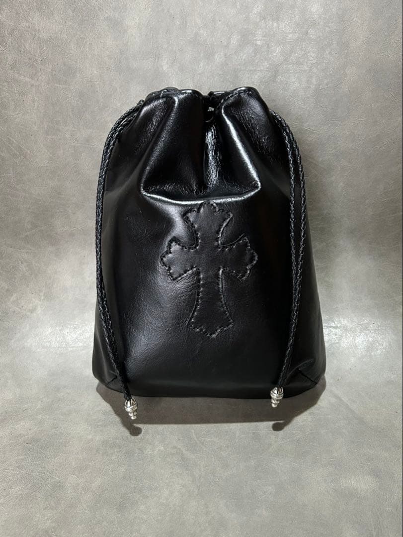 レザー巾着　クロスパッチ