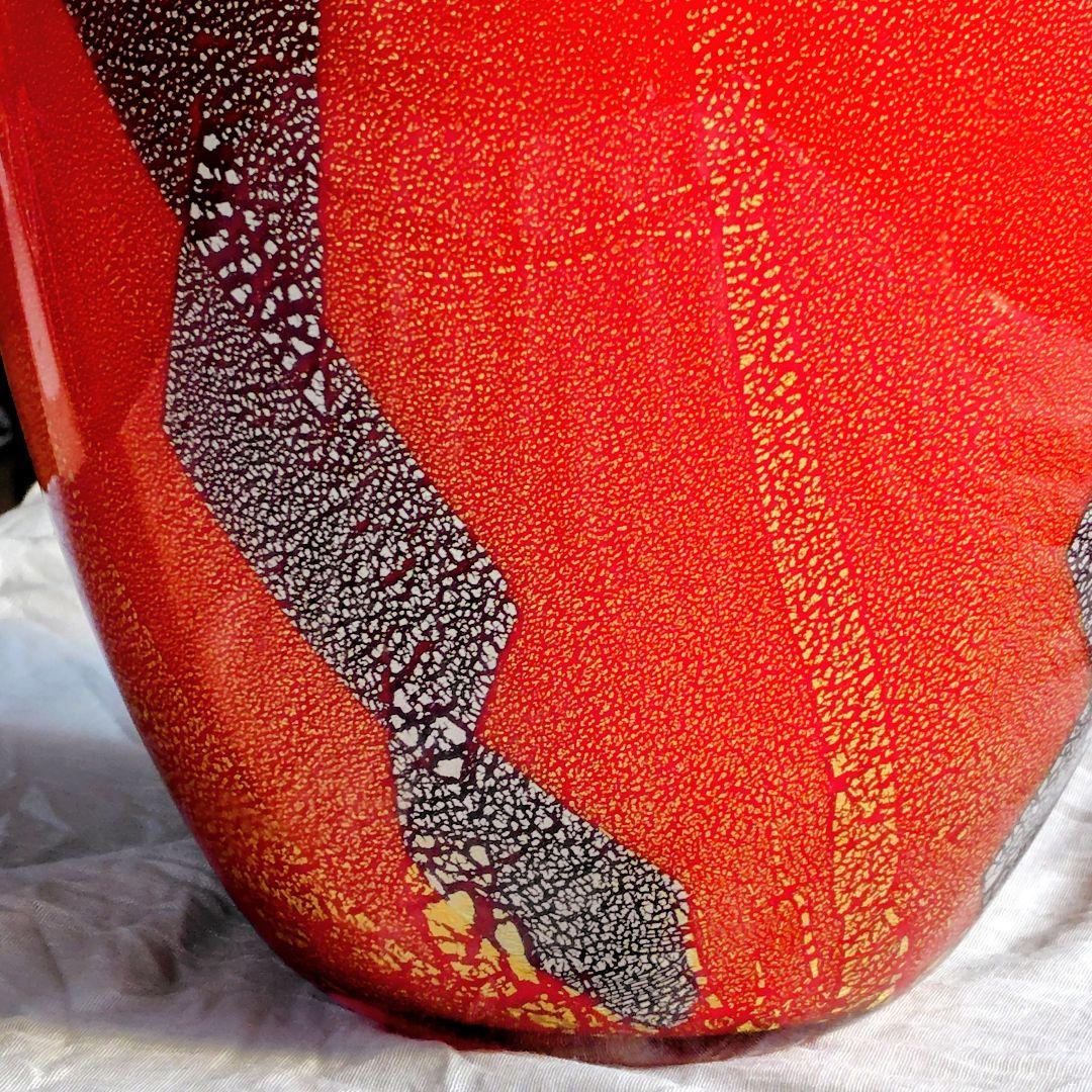 【極美品】琉球ガラス 名工 末吉清一作 大壺 花瓶 共箱・経歴書付 金箔 銀箔