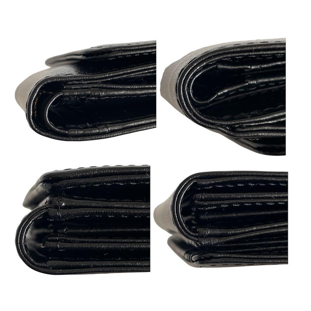 極美品 ANNA SUI 二つ折り財布 黒 レザー バタフライ 蝶 コンパクト