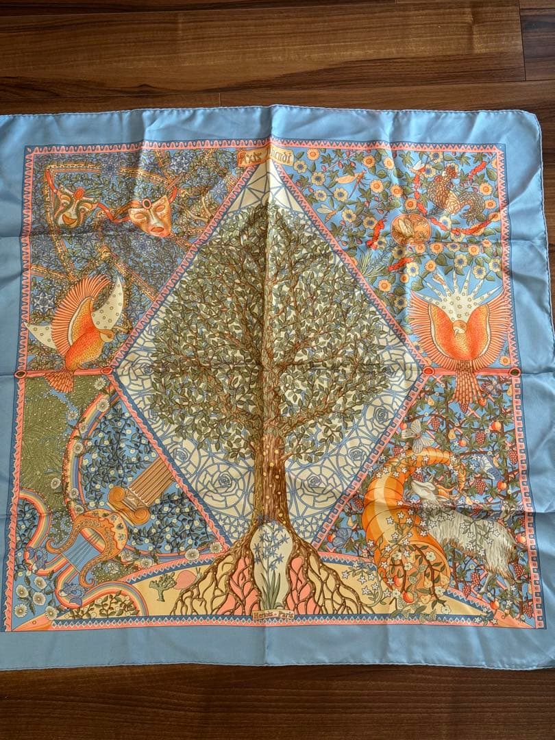 エルメス HERMES スカーフ カレ 90 Axis Mundiサーモンピンク