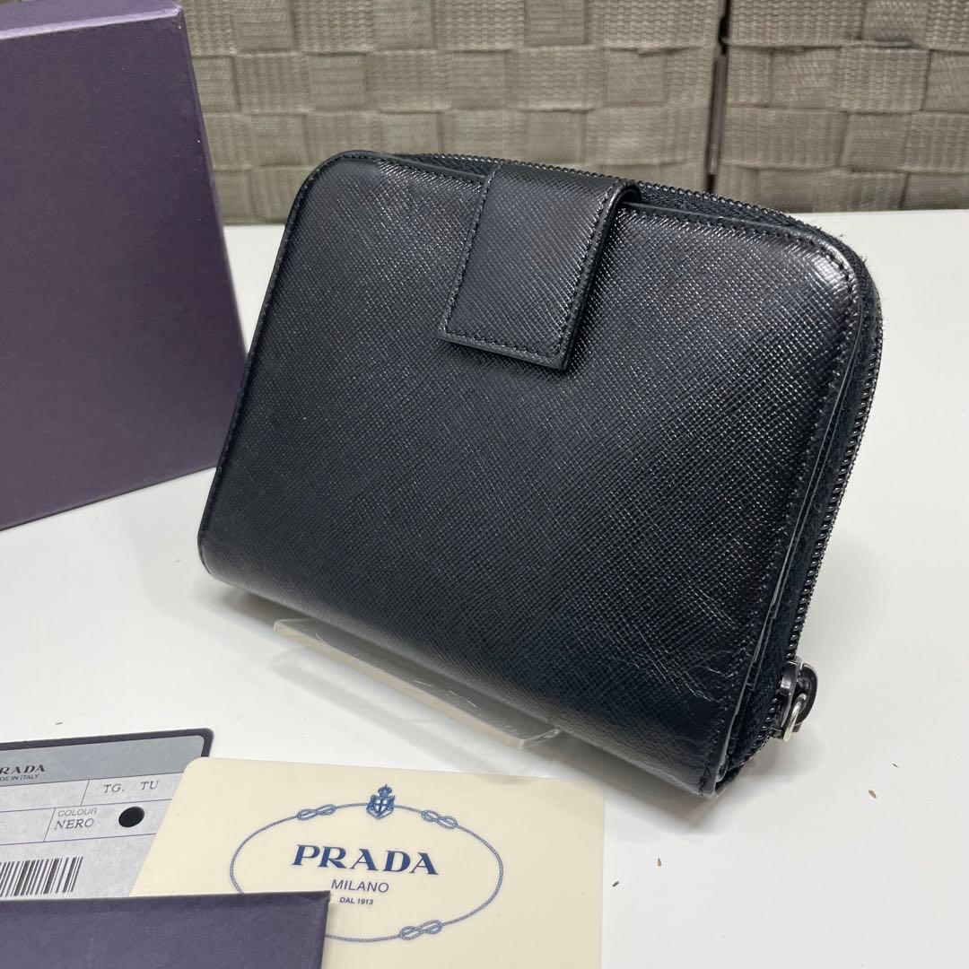 焼*ン様 PRADA ブラック サフィアーノレザー 二つ折り財布