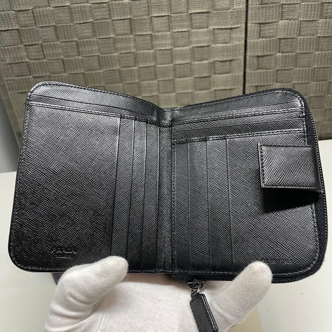 焼*ン様 PRADA ブラック サフィアーノレザー 二つ折り財布