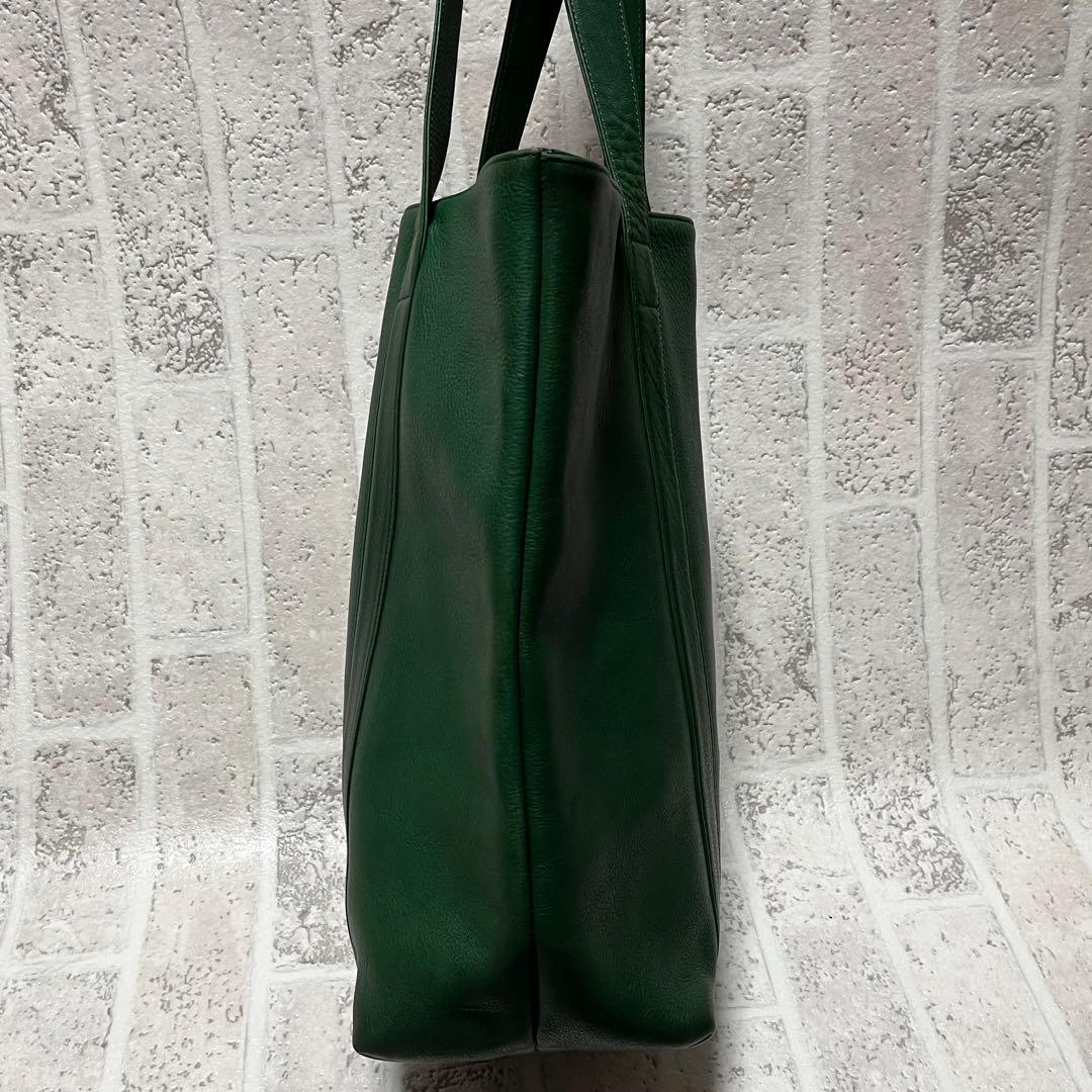 美品 ポールスミス フルレザートートバッグ ダークグリーン 肩掛け可能 8997